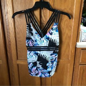 NWT Splashletics Blue Tropical Leaf Swimsuit Tankini Top - S